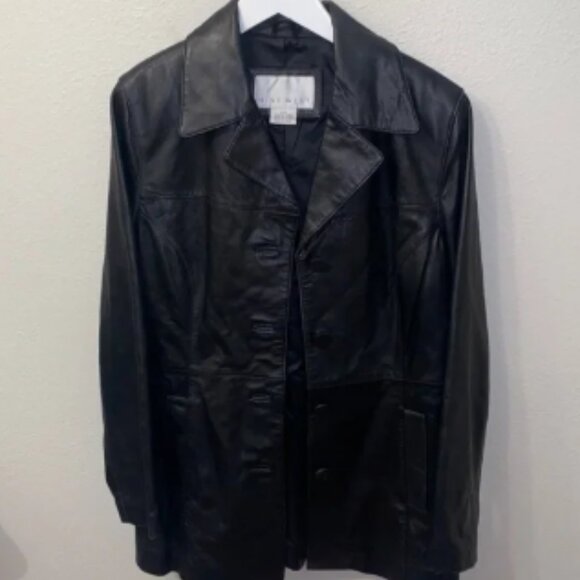 Vintage Nine West Leather Jacket Genuine‎ black Size 12 Large - Picture 1 of 9
